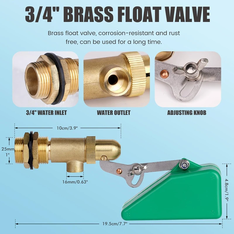 BAAG-3/4Inch Float Valve,Brass Water Float Valve For Water Tank,Float Ball Valve With Adjustable Arm,Auto Water Level Control