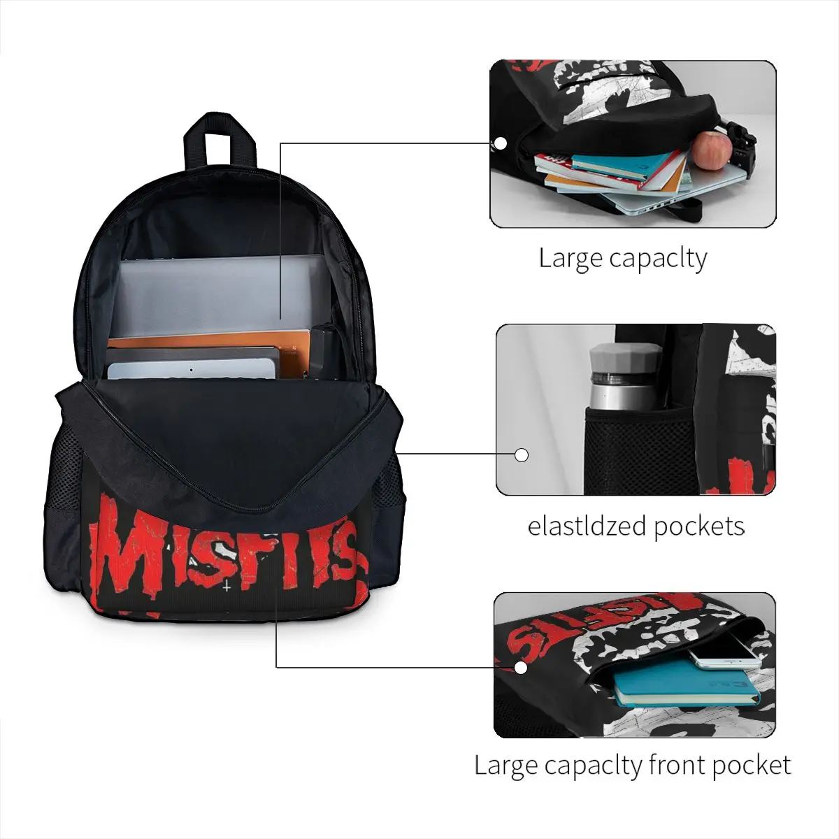 Misfits Skull Backpack Boys Girls Bookbag Children School Bags Cartoon Kids Rucksack Laptop Rucksack Shoulder Bag Large Capacity