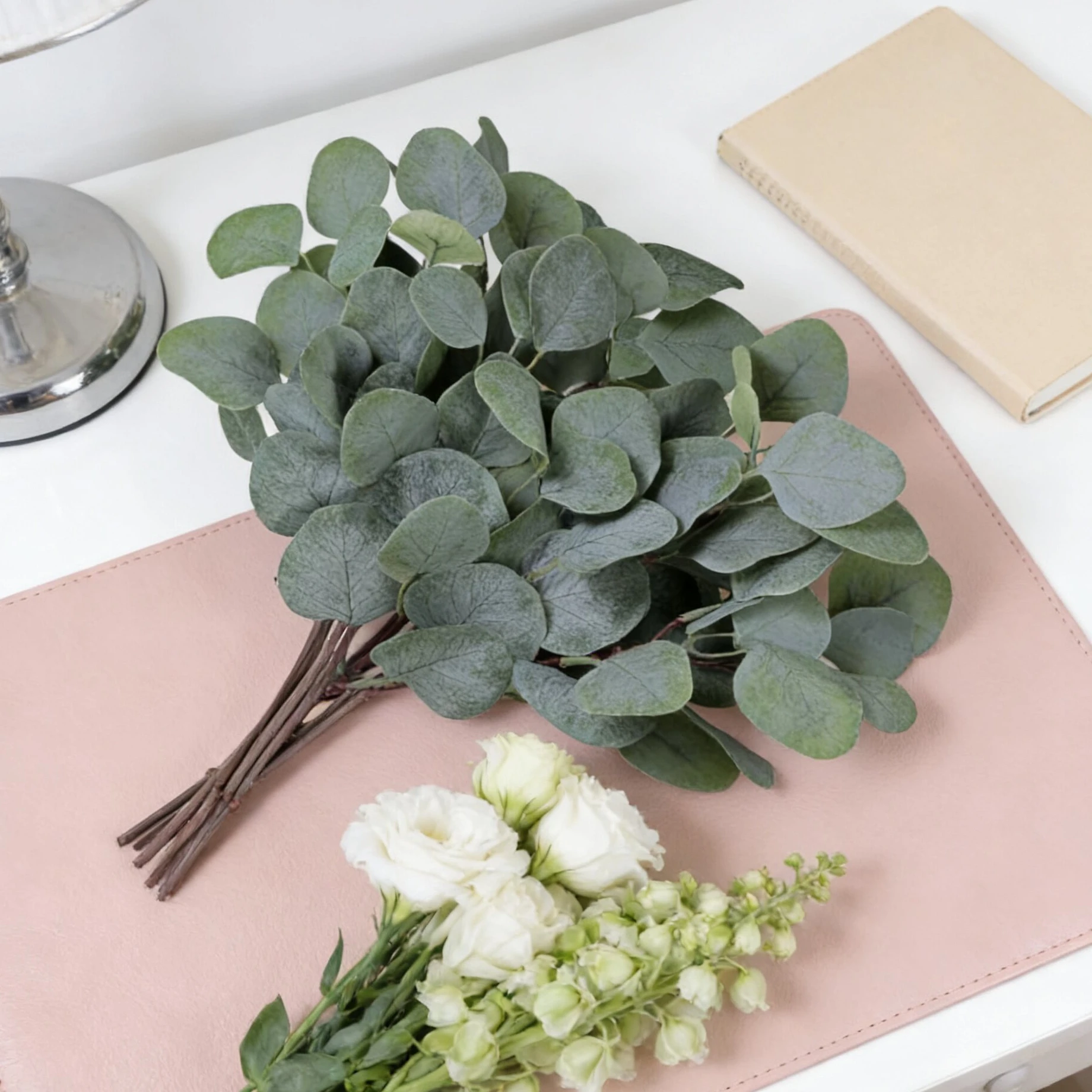 10/20 piezas de plantas artificiales, hojas de eucalipto, decoración para el hogar, jardín, patio, boda, corona de flores, accesorios de regalo