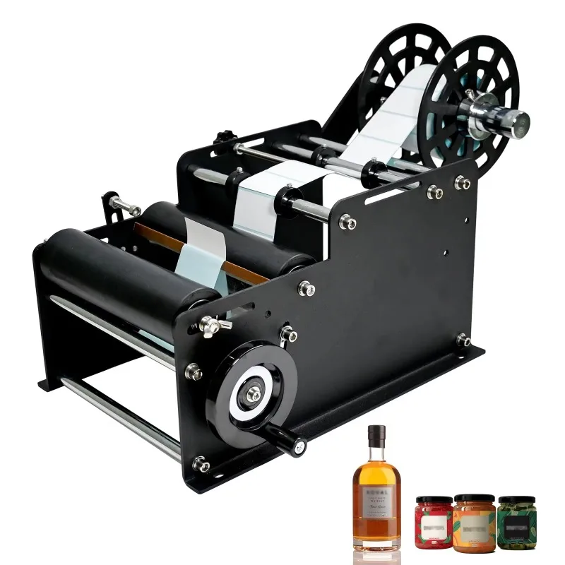Manual Round Bottle Labeling Machine Small Desktop Hand Crank Semi Automatic Sticker Applicator For Glass Plastic Bottle