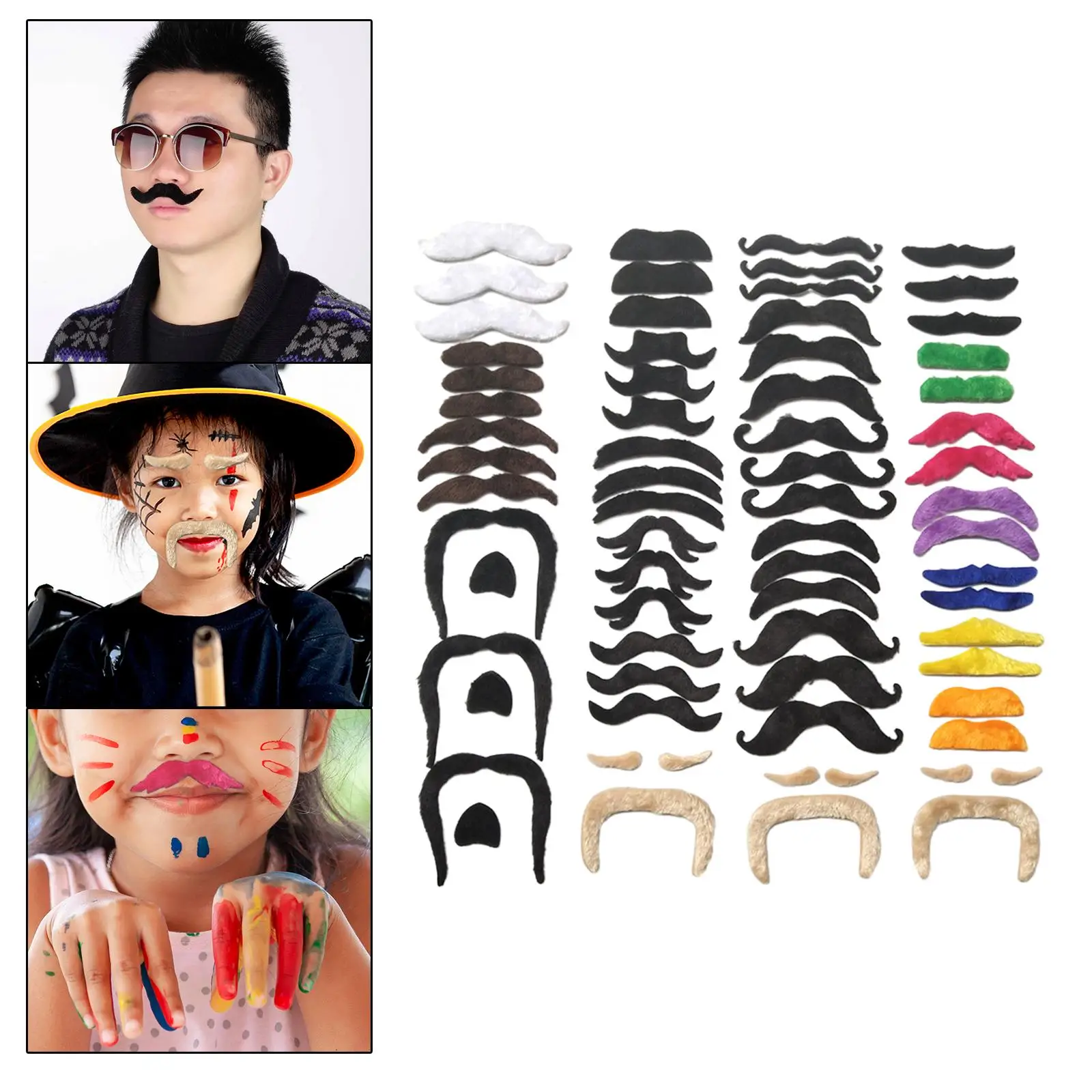 

66Pcs Fake Mustaches Novelty Short Plush Simulation Beards for Role Play Decorations Halloween Fancy Dress Photography Props