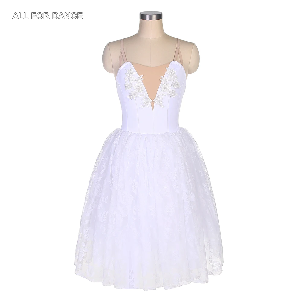 

16055 White Spandex Unitard with Applique and Long Tulle Skirt Swan Lake Performance Costumes Adult & Child Dance Ballet Tutu