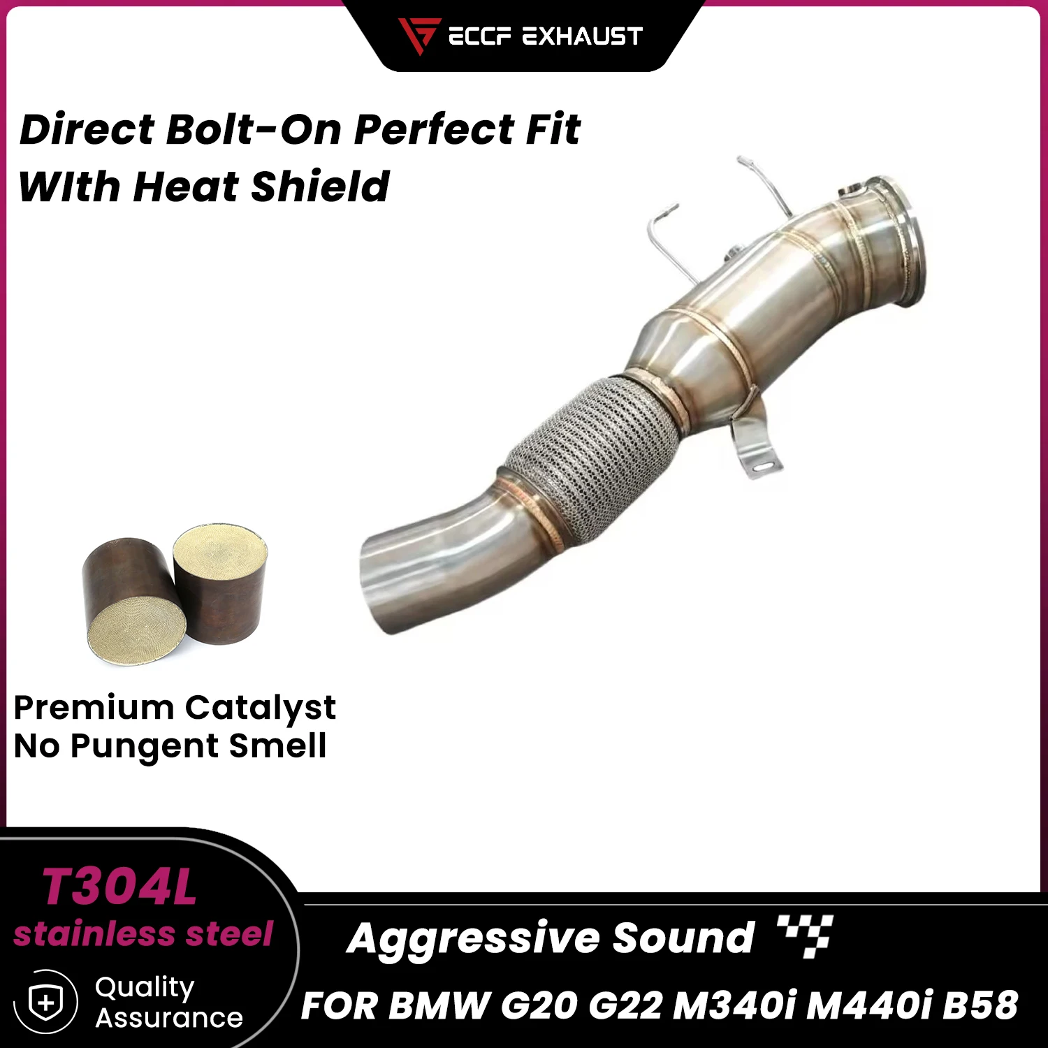 

Stainless Steel Downpipe For BMW G20 G22 M340i M440i B58 Aggressive Exhaust Sound High Flow Performance Upgrade