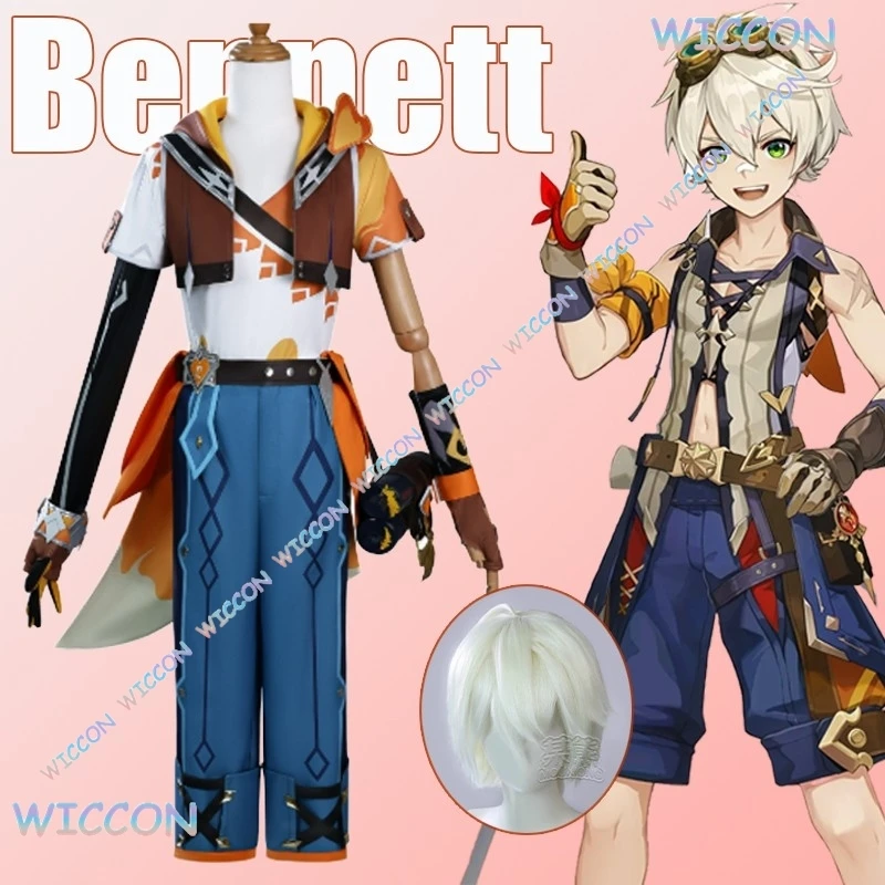 

COS@Bennett Cosplay Wig Game Genshin Impact Bennett Cosplay Costume Outfit Adult Men Halloween Animation Party Wig Prop Shoes