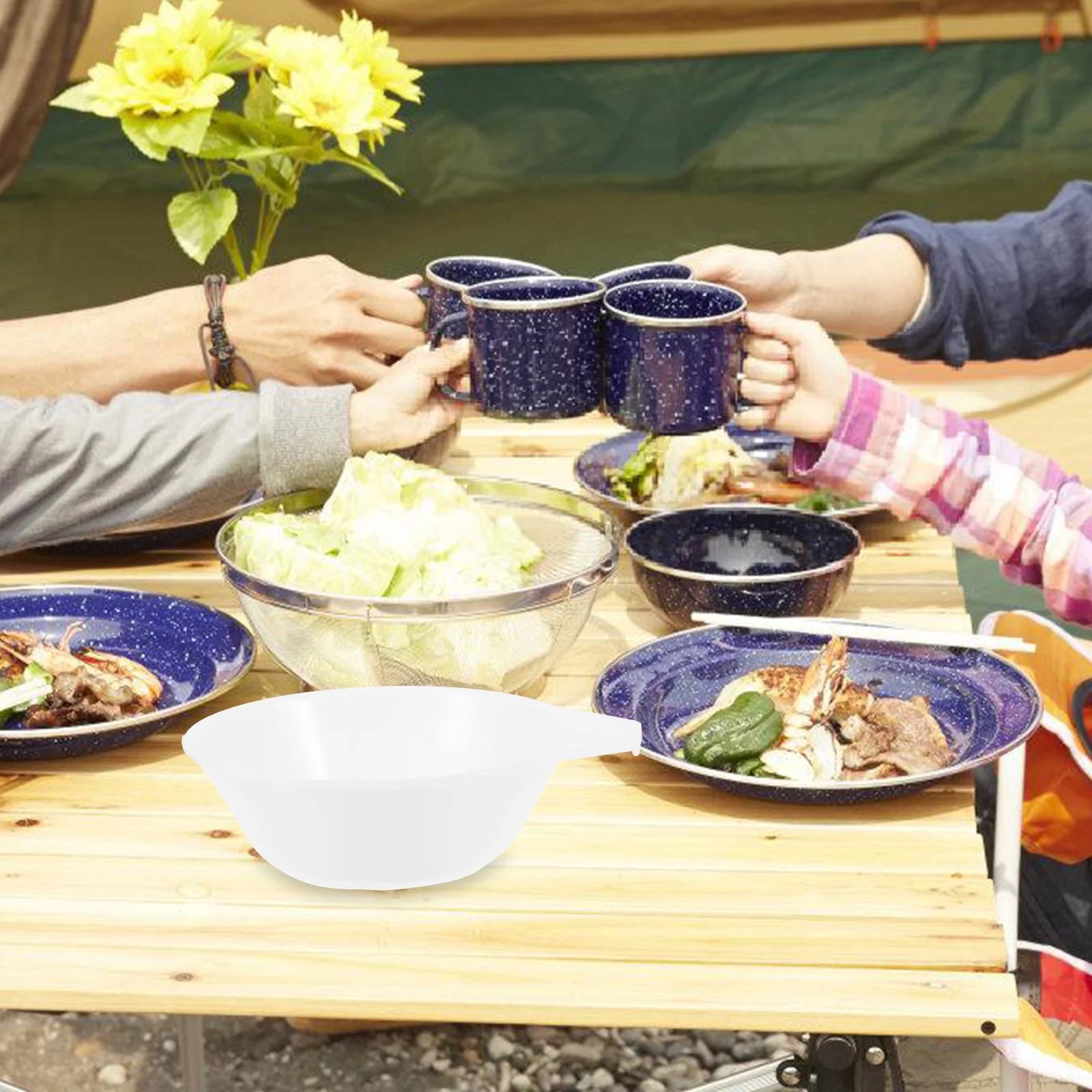 

1Set Reusable Plastic Outdoor Camping Cookware Set Lightweight Portable Small Bowls Soup Bowls Rice Spoon Cleaning Ball