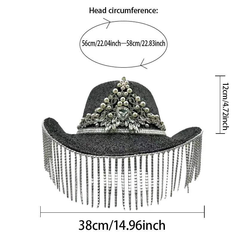 HongLuan Glitzer-Kostüm, Hut für Erwachsene und Cowboy-Hüte, Strass für Damen, Cowboy-Cosplay, Damen-Accessoires und Cowgirl-Kappe
