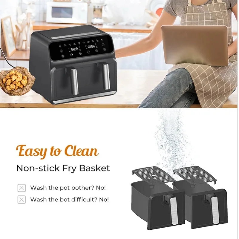 2200W Dual basket air fryer 9L double pot   two zone WIFI Smart kitchen appliances