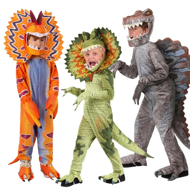 2024 Spinosaurus Child Outfit Boys Dilophosaurus Party Cosplay Girl Orange Triceratops Dinosaur Costume For Halloween Purim