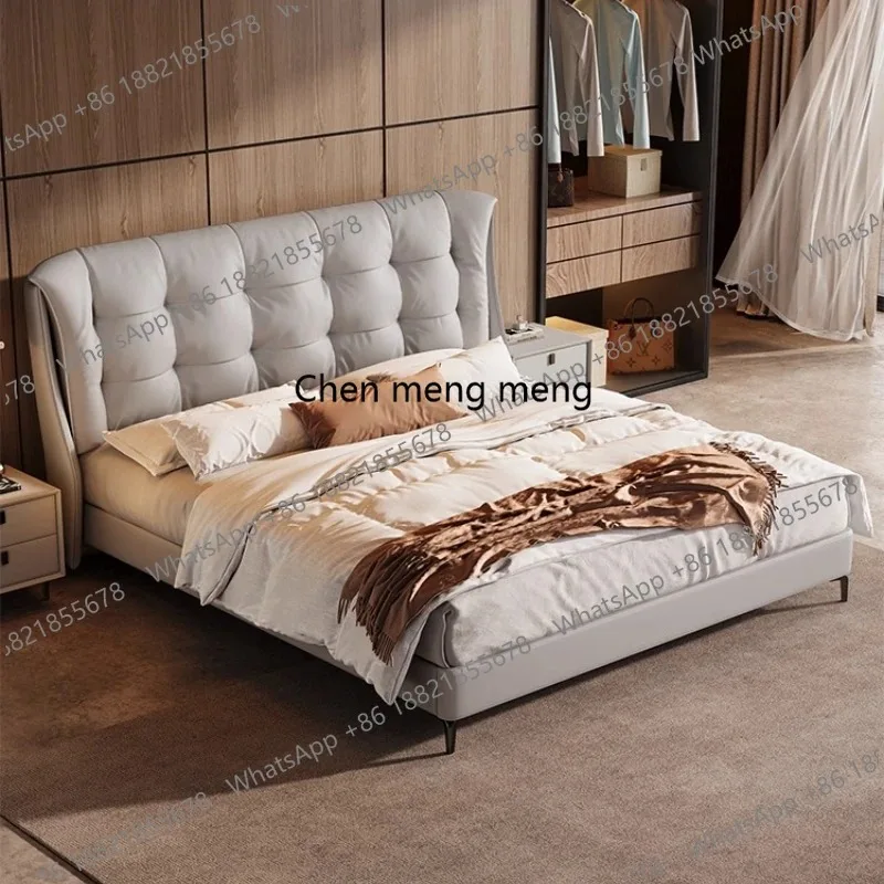 

E136 Luxury Double Bed Header Layer Leather Modern Master Wedding Bed Soft Bag King Size Headboard Frames Bedroom Furniture