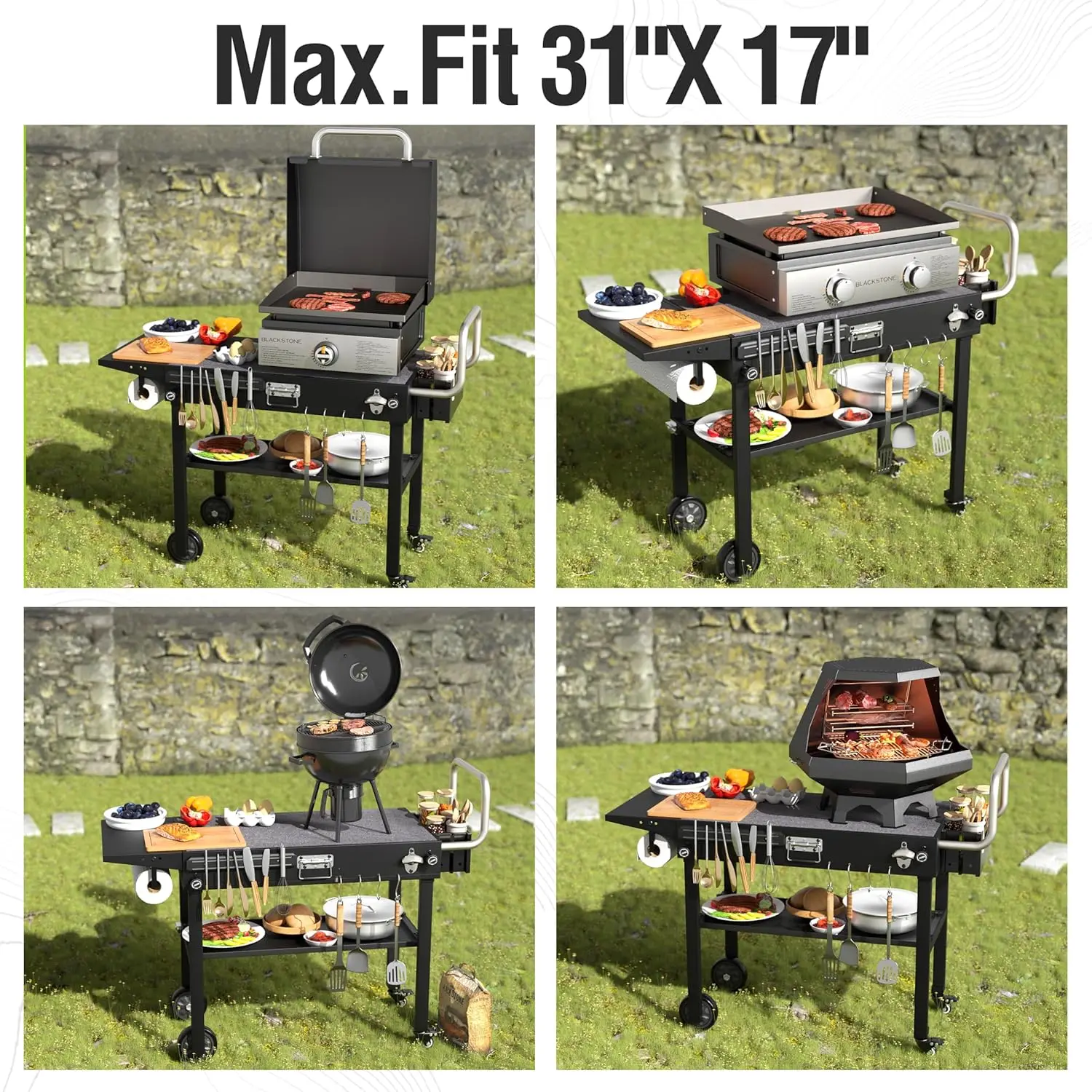 Portable Outdoor Grill Table, Folding Grill Cart With Wheels, Blackstone Griddle Stand Large Space, Blackstone Table With Paper