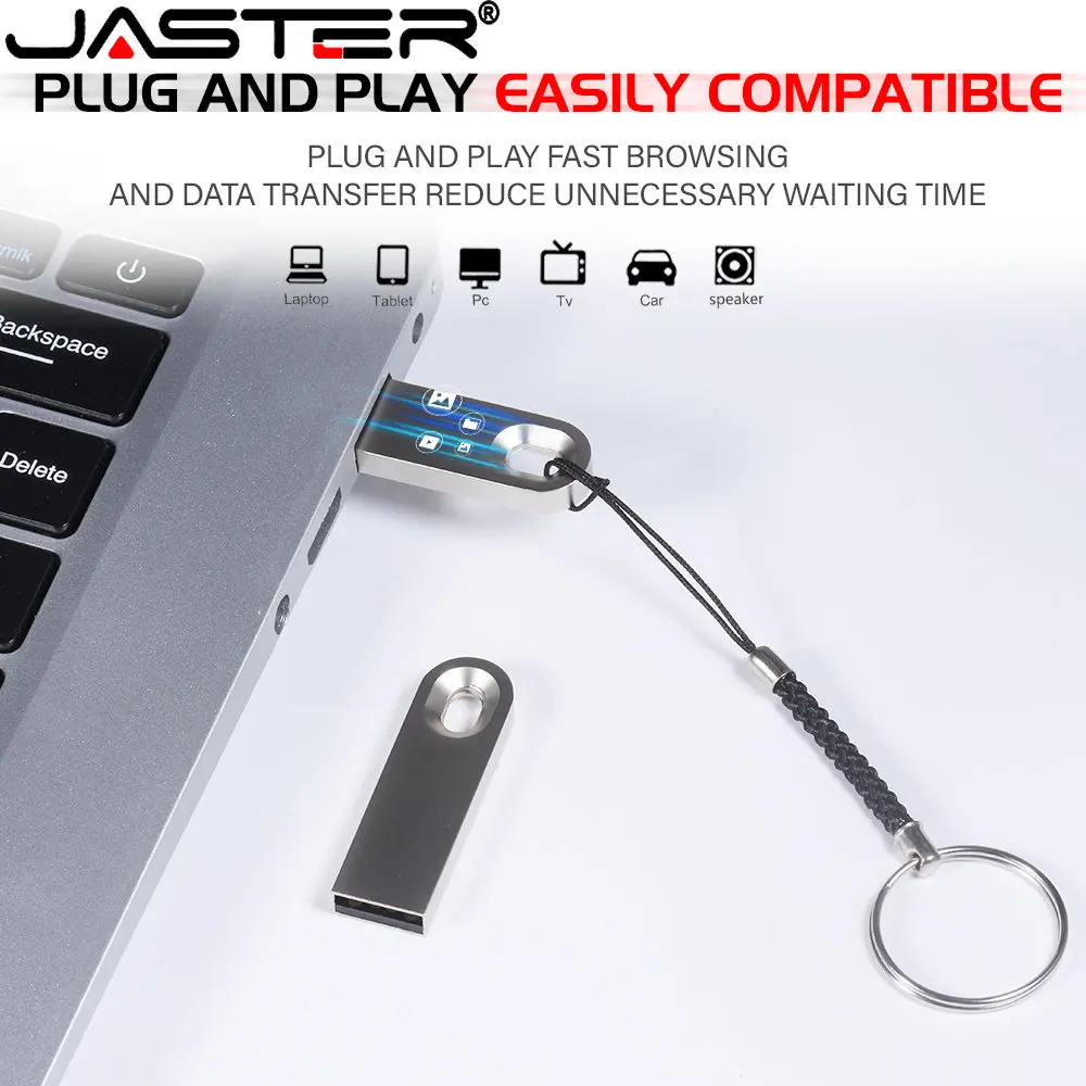 JASTER Metal USB 2.0 Flash Drive 4GB 8GB U Disco 16GB Memory Stick 64GB Nova Promoção Personalizada 32GB Livre Personalizado LOGO Casamento