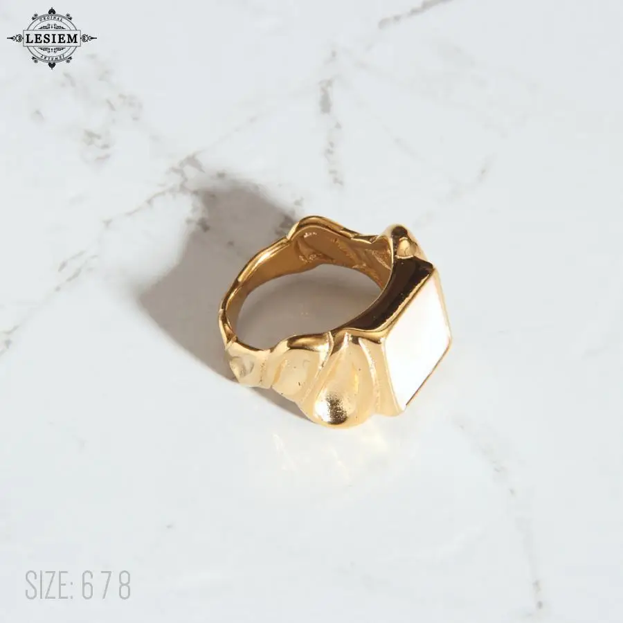 LESIEM Hot Sale 18KGP Gold plated size 6 7 8 Lady Engagement rings square shell wide ring prices in euros Jewelry European Style