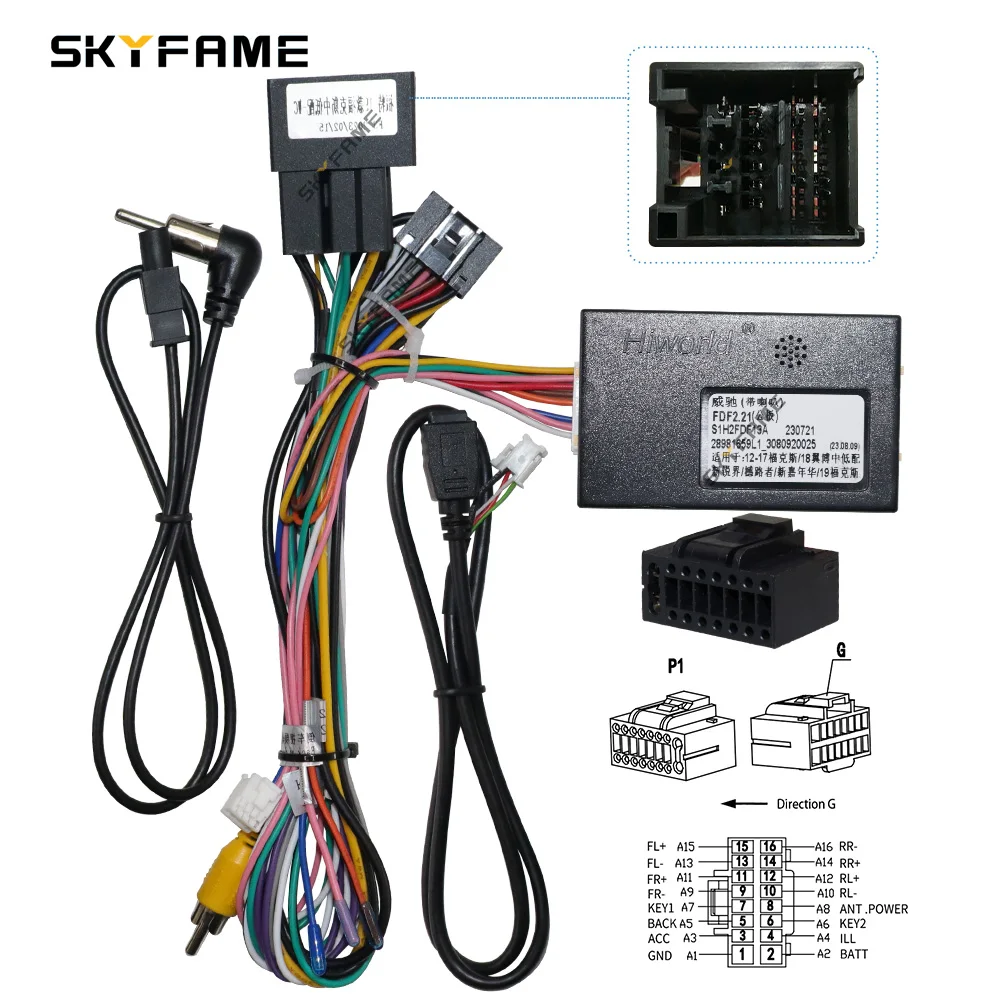 SKYFAME Car 16pin Wiring Harness Adapter Canbus Box Decoder Android Radio Power Cable For Ford Focus FDF2.21