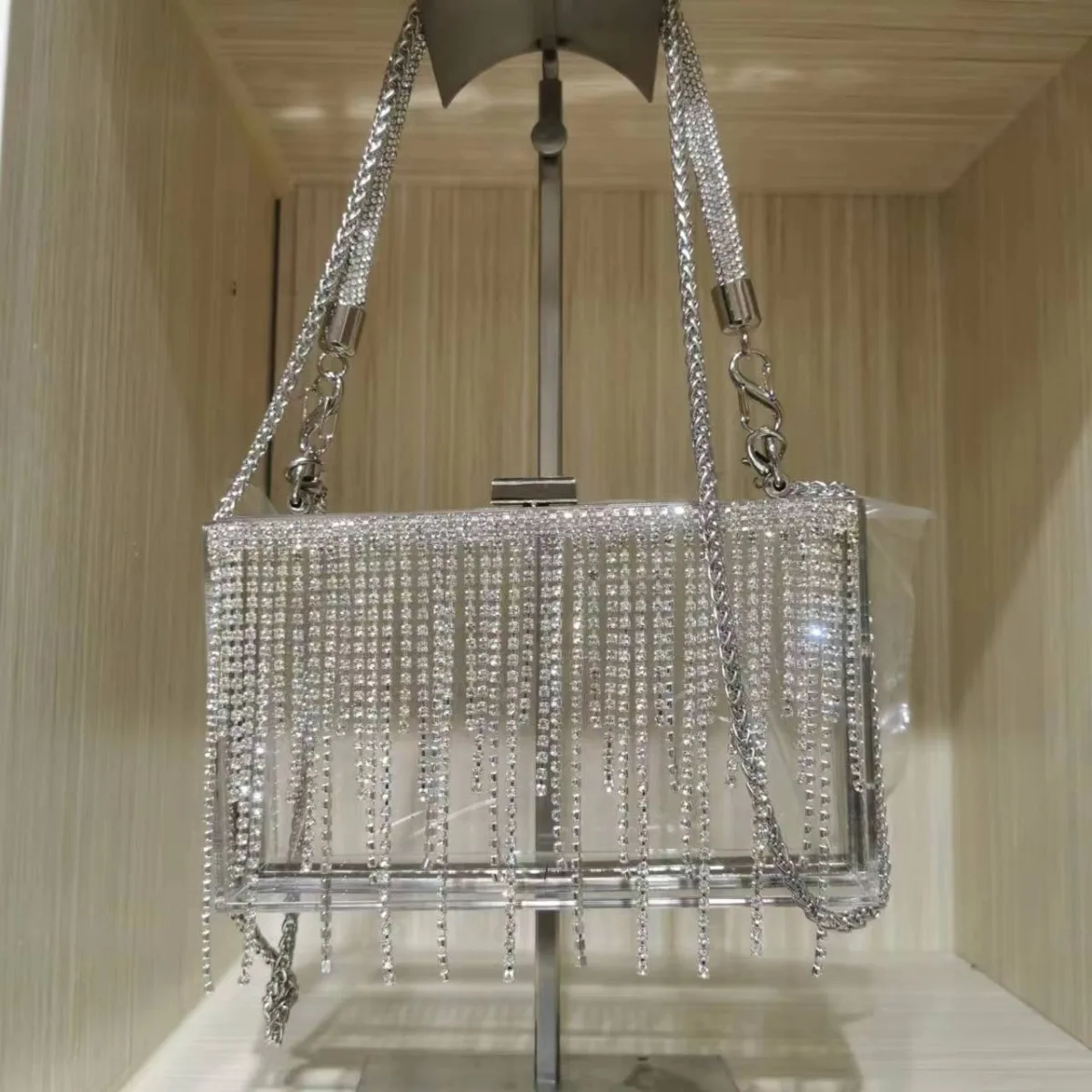 

Acrylic Square Bag for Women Rhinestone Fringe Shoulder Bag, Chain Strap Crossbody Purse, Creative Clutch Handbag for Party