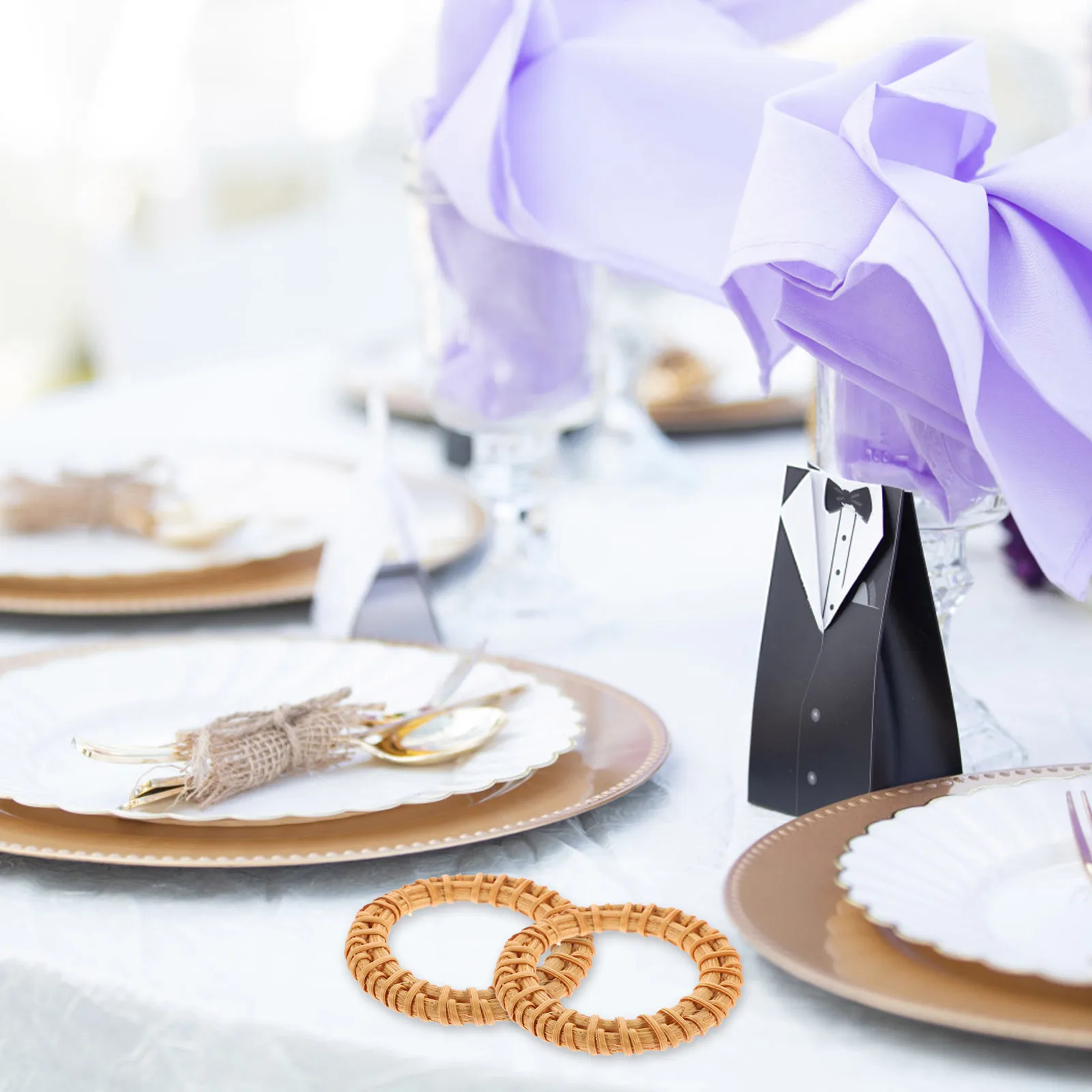 

6Pcs Woven Napkin Rings Wood Texture Decorative Napkin Holders for Holiday Dinner Party Table Decoration Accessories