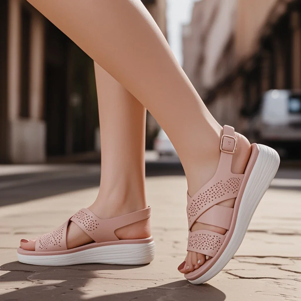 2025 Summer Shoes Wedges Sandals Flat Platform Fashion Ladies Holiday Shoes Wedge Heel 4cm Plus Size 41 Pink Black D330