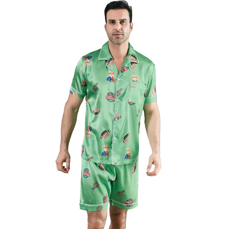 Pijama de manga corta para hombre ropa de seda de hielo para el hogar cárdigan Delgado informal de verano se puede usar como un conjunto ropa para el hogar