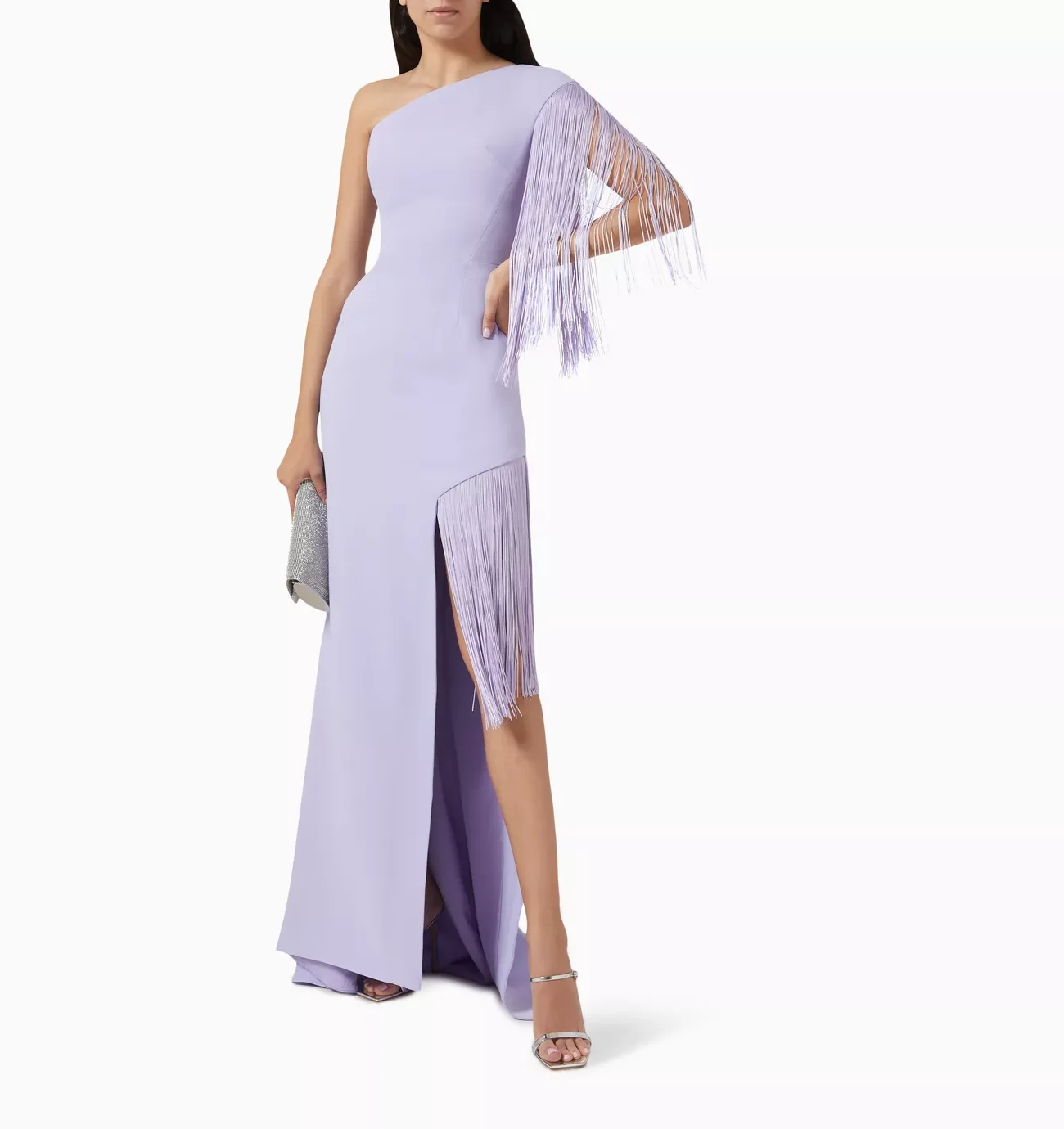 

ROSELLA Purple One Shoulder Evening Dresses with Tassel Floor Length Mermaid Formal Occasions Dress with High Slit New 2024