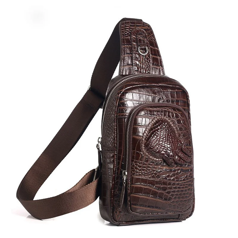 

Genuine Cowhide Leather Diagonal Straddle Chest Men's Casual Crocodile Claw Bag Trendy поясная нагрудная сумка мужская на плечо