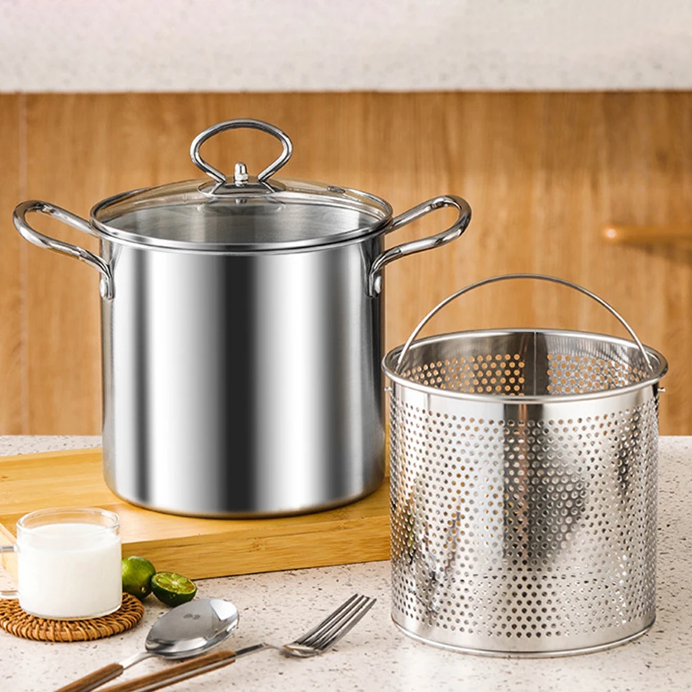 

1Set Stainless Steel Deep Frying Pot Quick Heat Transfer Household Fry Pan Deep Basket Ergonomic Handle Convenient Cooking Pot