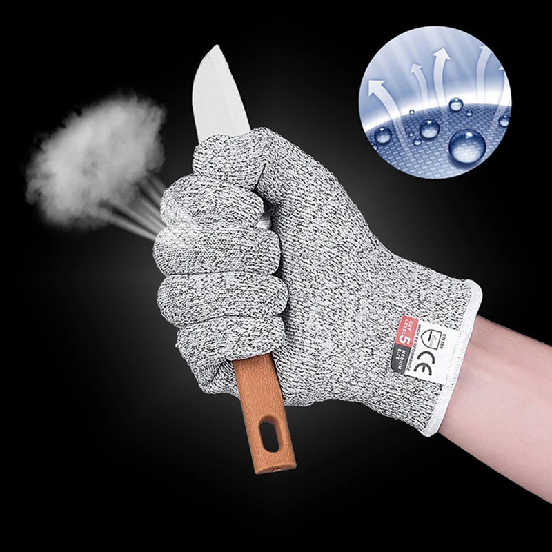 2PCS Grade 5 Anti Cutting Gloves Kitchen HPPE Anti Scratch Glass Wood Cutting Safety Protection Horticulturist Protector Gloves