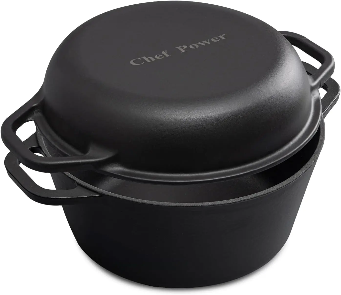 

2-in-1 Cast Iron Dutch Oven with Skillet Lid, 5QT Camping Dutch Oven Pot with Lid for Bread, Frying, Baking, Roasting, Cooking,