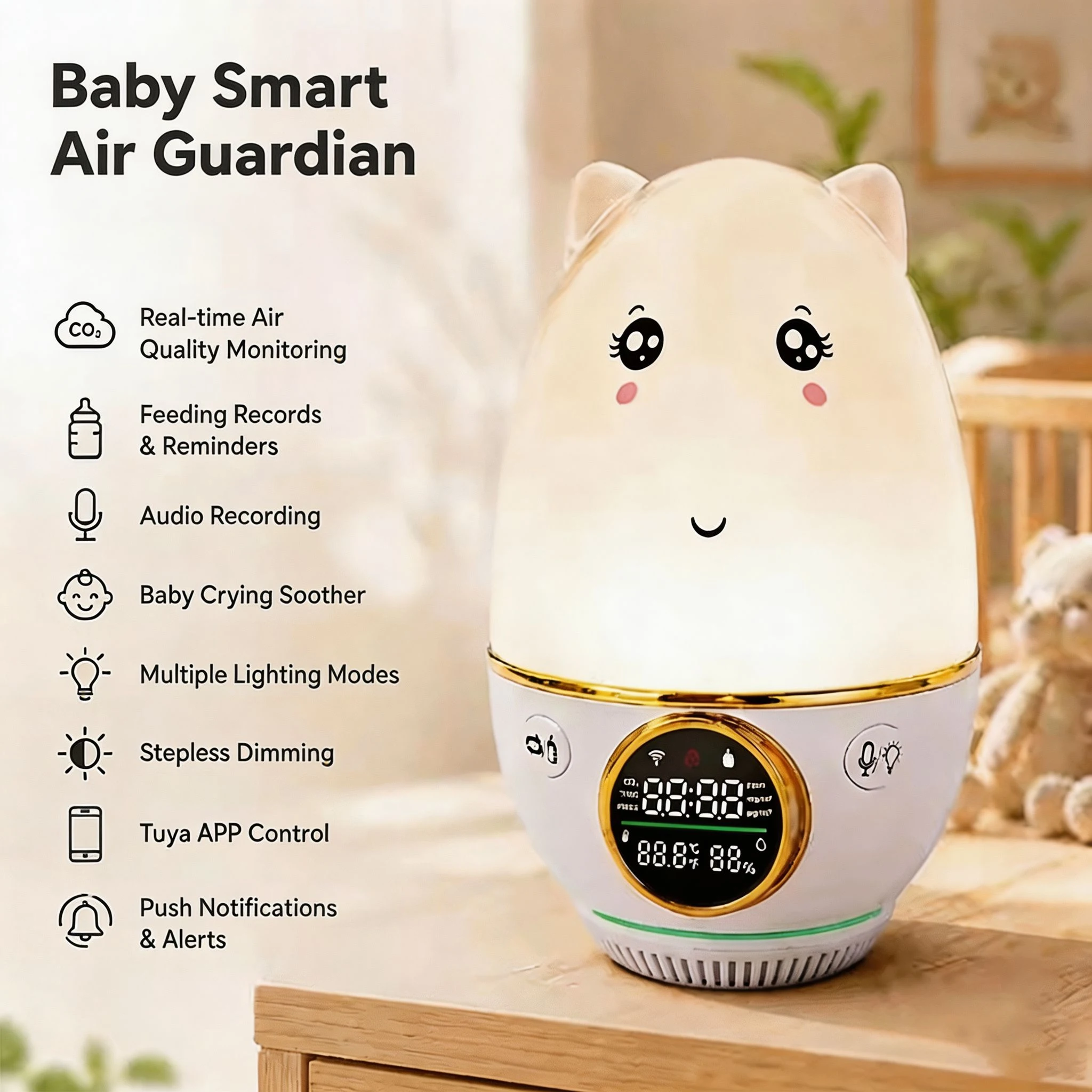 HoldPeak ベビーモニター Tuya アプリ制御 CO - Baby Nursery Temperature のレビューと価格