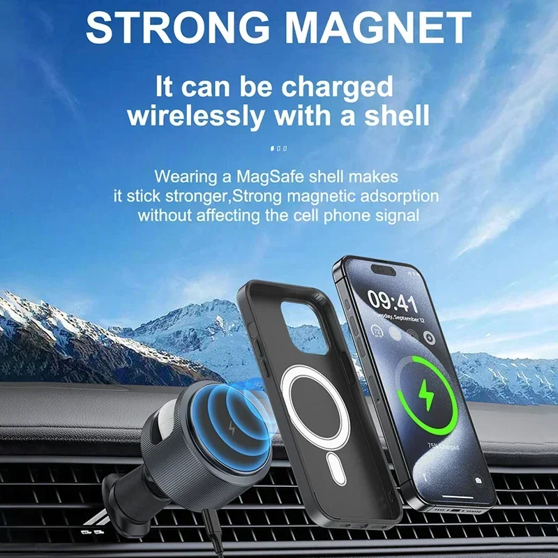 For MagSafe Car Magnetic Wireless Charger For iPhone Air Vent Strong Magnet Fast Charging Auto Accessories Phone Mount Automatic