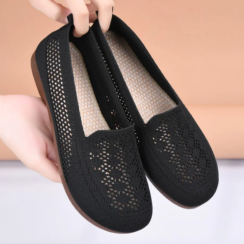 

Summer Women's New Soft Soled Shallow Flat Shoes for Lazy Casual Wear Breathable Mesh Single Shoes