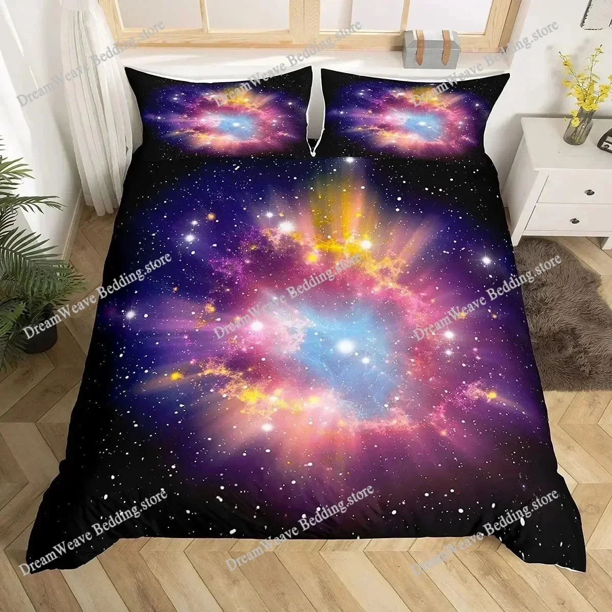 Bedding Decor Galaxy Duvet Cover Queen Colorful Starry Bedding Set Outer Space Comforter Cover Sky Light Printed Bedspread for K