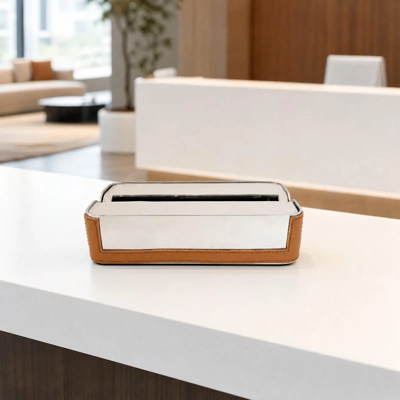 Stainless Steel Tissue Holder for Desk Countertop Pull Out Tissue Box Dispenser Compact Home Office Kitchen Napkin Case