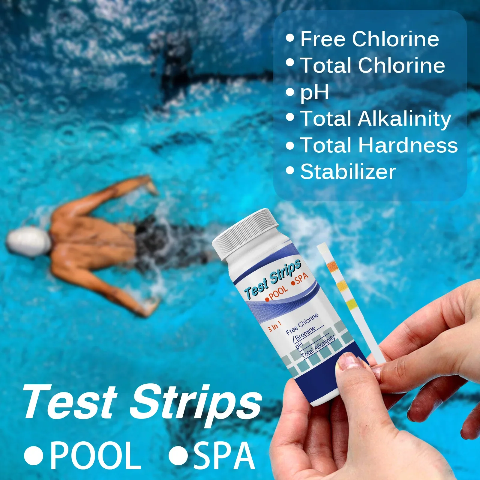 50pcs 3 In 1 Test Strips Chlorine Dip Hot Tub PH Tester Paper Swimming Pool Test Strip Hot Spring Water Test Strips SPA Testing