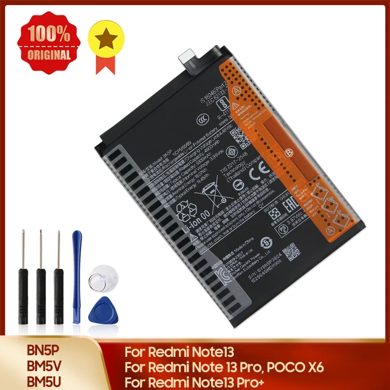

New BN5P BM5V BM5U Phone Battery For Redmi Note 13 Note13 Pro+, Note13 Pro 5G, For Xiaomi POCO X6 Replacement Battery With Tools