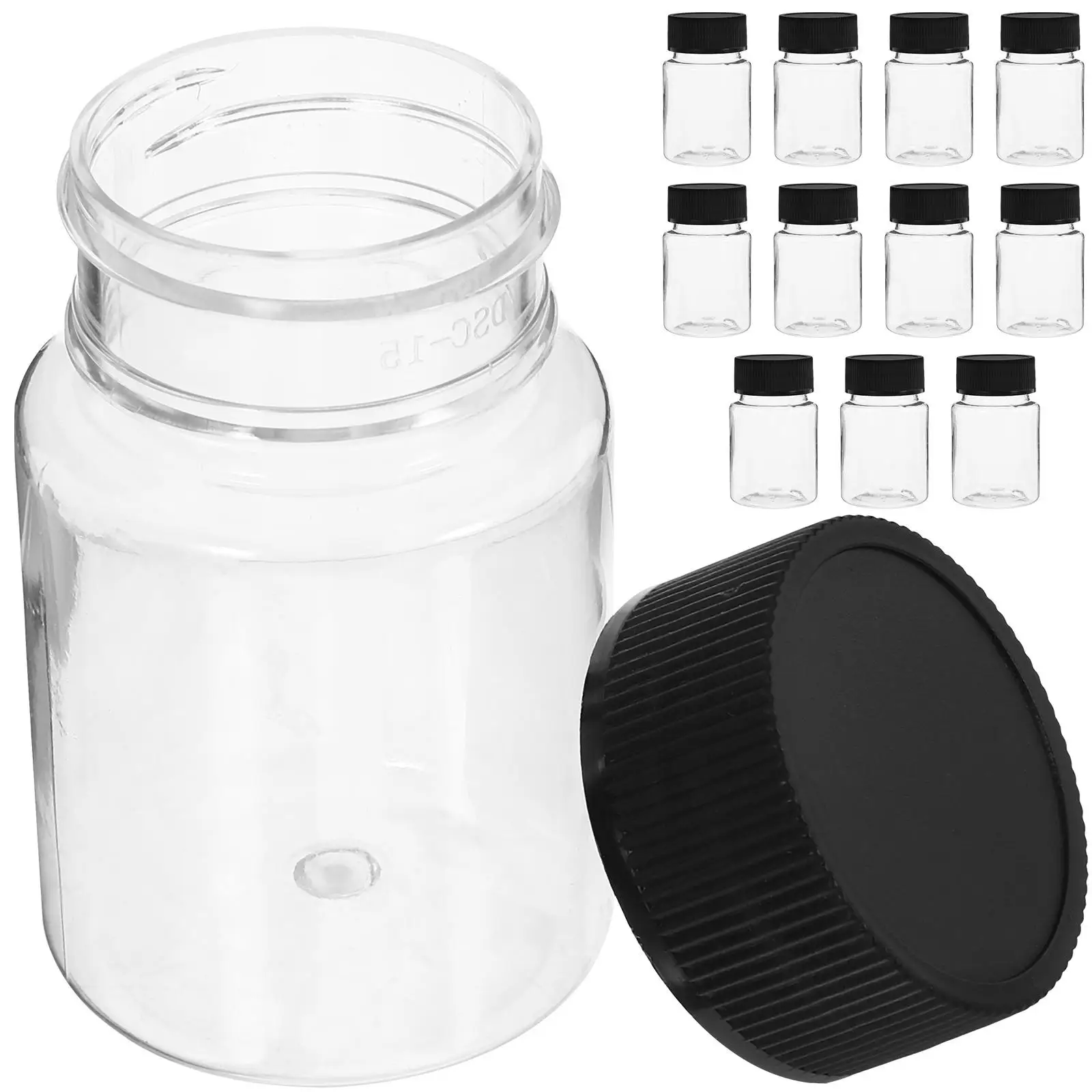 12 Pcs 50ml Sampling Bottles Wide Mouth Black Cap Plastic Small Vials Storage Leak Proof Secure Closure