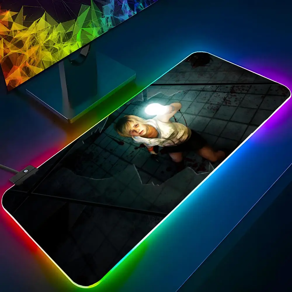 Hot Silent Hill 3 Mouse Pad RGB Backlit Mouse Pad Laptop Mouse Pad Laptop Gamer Computer Desk Gaming Accessories