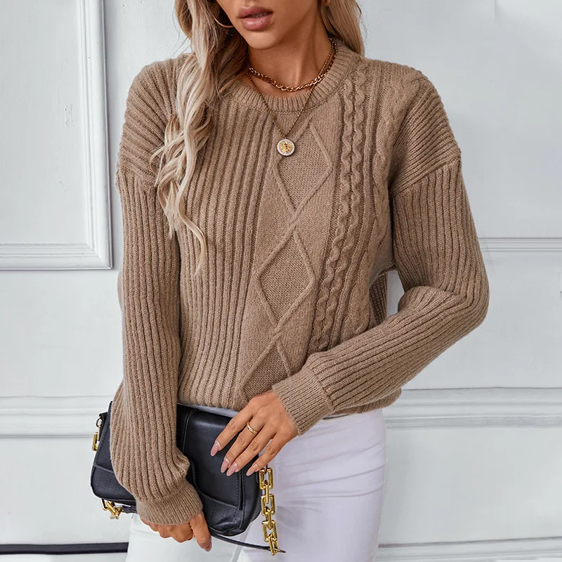 

Женский свитер, пуловер, повседневный вязаный топ в стиле ретро на осень/зиму, свободная трикотажная рубашка с длинными рукавами в стиле ретро, базовый топ