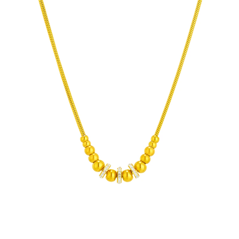 316L Stainless Steel New Fashion Fine Jewelry Zircon Gradual Size Bead Charm Thick Snake Chain Choker Necklace Pendant For Women