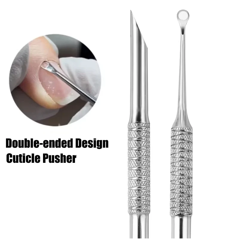 Nail Double-ended Use Stainless Steel Circle Beveled Head Cuticle Pusher Remover Professional Manicure Sticks File Nail Art Tool