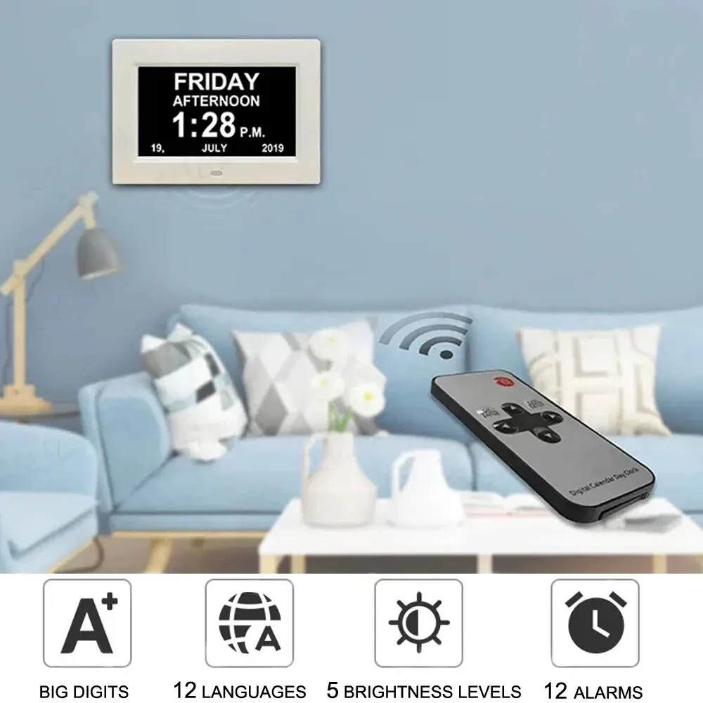 12 Alarms LED Calendar Clock with Multi-languages to Display. Reminding Work and Plans. A Medicine Time Reminder for the Elders.