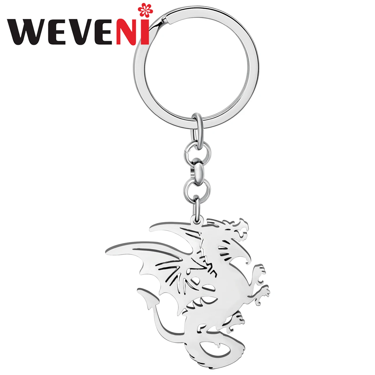 WEVENI Stainless Steel Silver-plated Curly Tail Dinosaur Mythical Dragon Key Chains Car Key Bag Charms Jewelry For Women Gifts