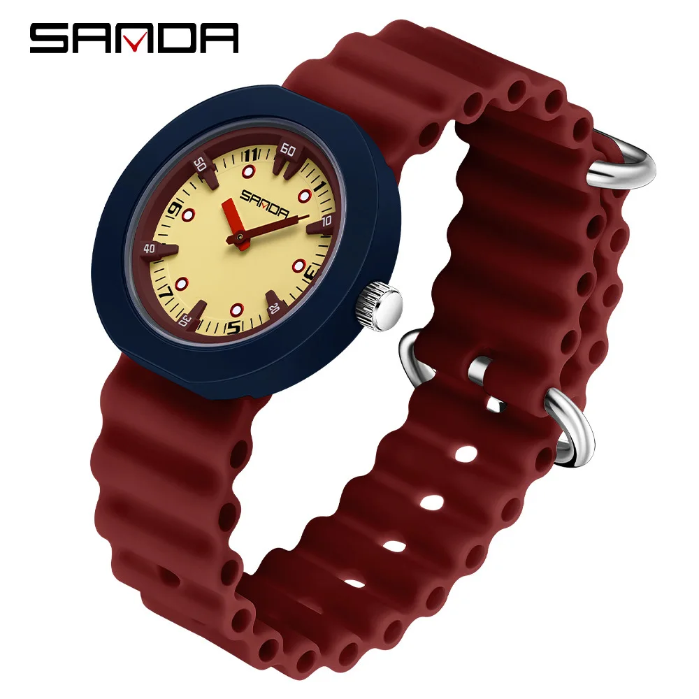 SANDA2025 new children's watch, girls' watch, waterproof Japanese movement, luminous scale, simple three-dimensional boys' watch
