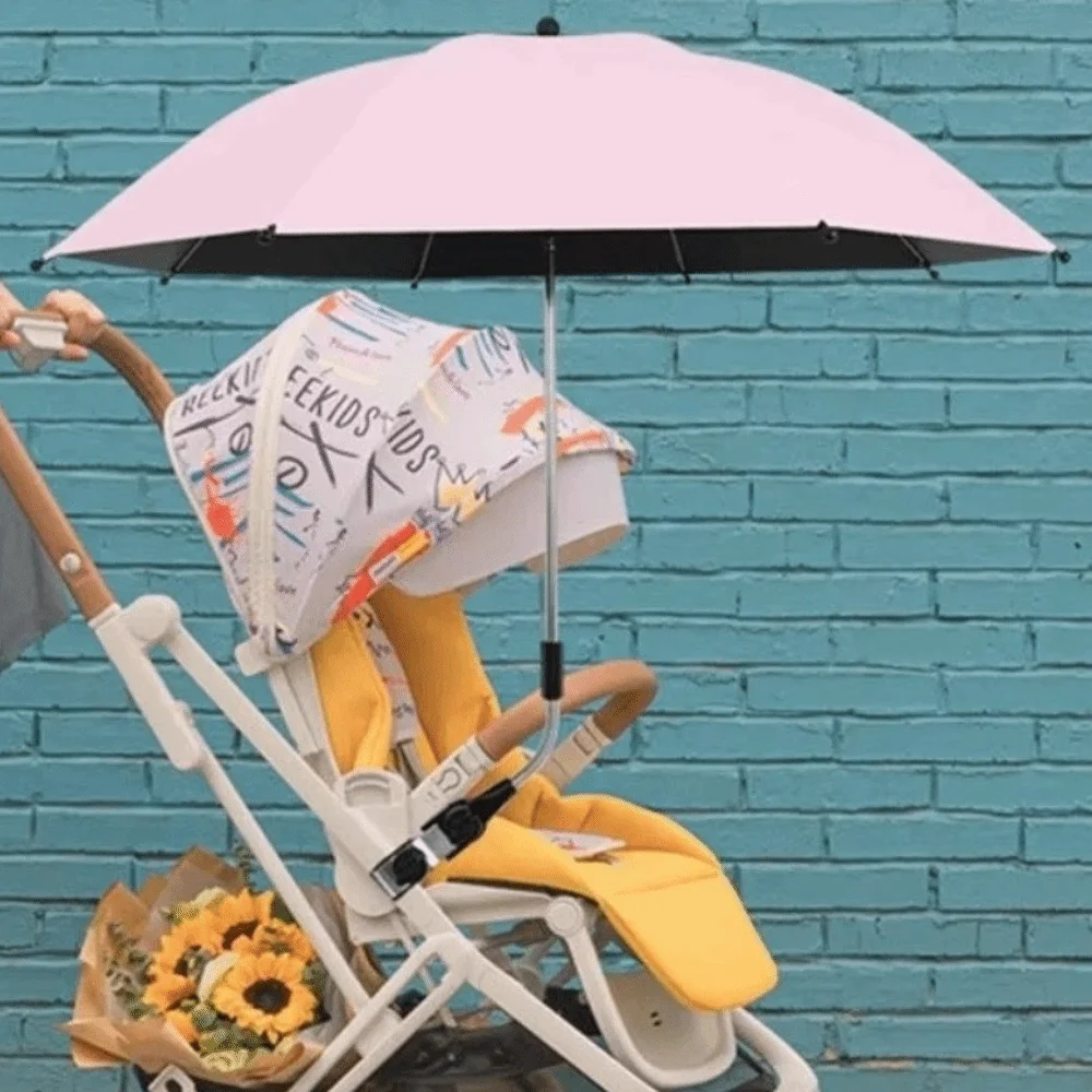 Adjustable UV Protection Umbrella 2-in-1 Design 360 Degree Pram Cover Umbrella Rainproof with Clamp Baby Stroller Umbrella