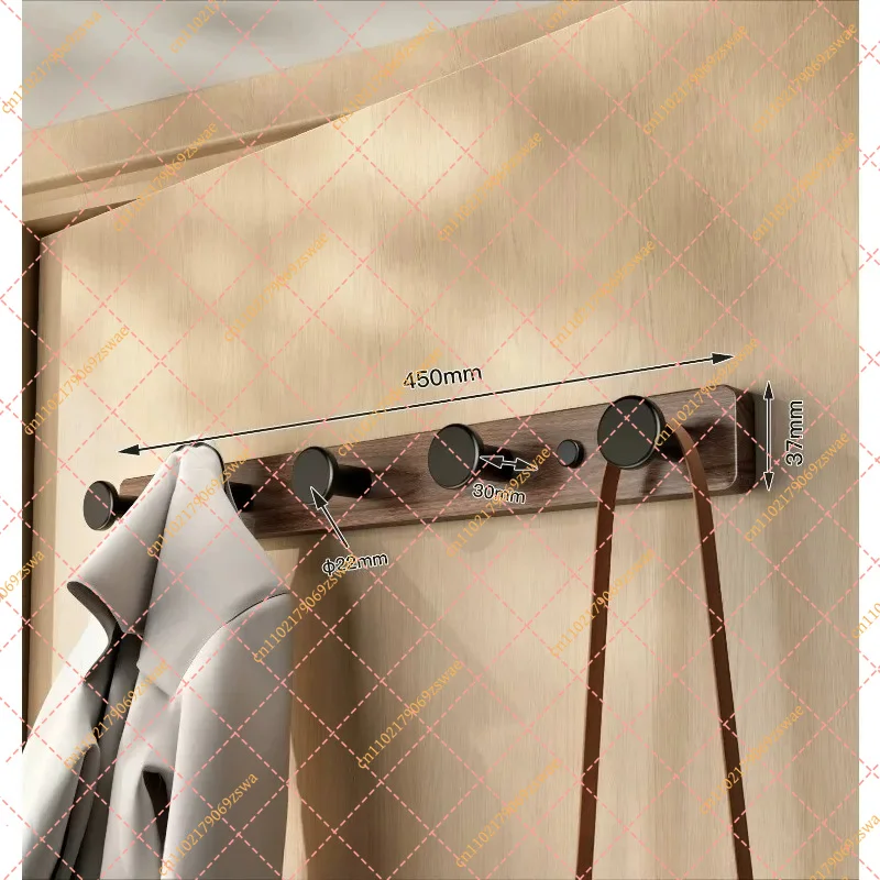 Solid Walnut Wall Hooks No Drilling, Entryway Porch Coat Hanger for Hats & Clothes