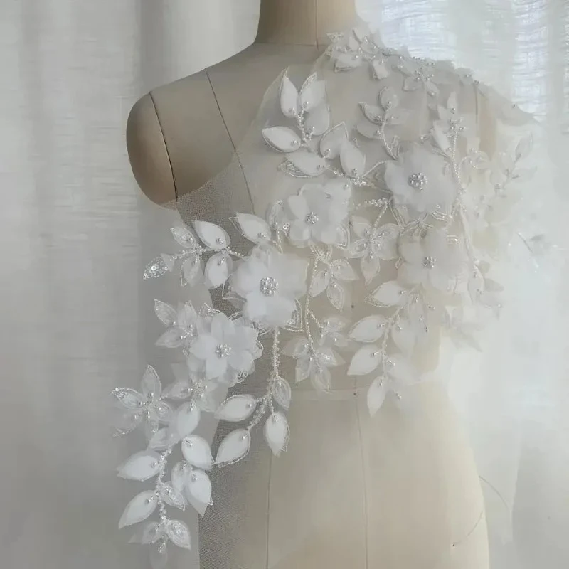 High Quality Natural White Handmade Bead 3D Printed Lace Decal Fabric DIY Wedding Dress Background Decoration Craft Accessories
