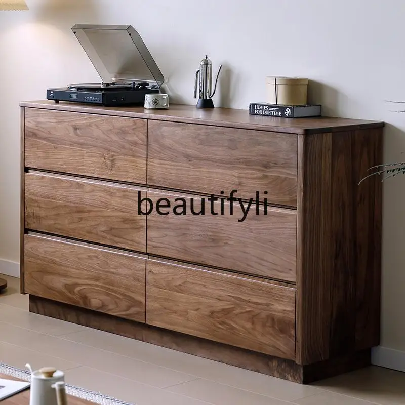 

All solid wood North American black walnut six-chest cabinet living room porch cabinet drawer locker