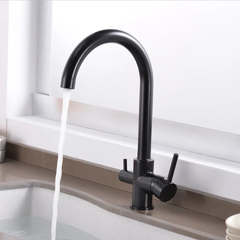 Chrome Dual Handle Filtered Crane For Kitchen, 360 Rotation Water Filter Tap Three Ways Sink Mixer Kitchen Faucet