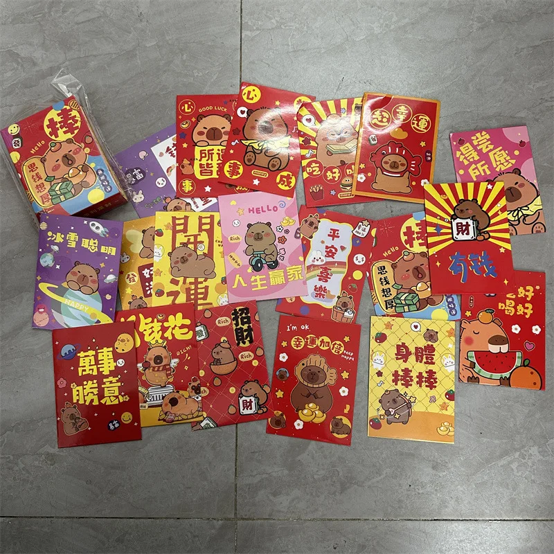 36Pcs/Pack 2025 CNY Capybara Cartoon Year Red Packet Cutie Cartoon Red Envelope Cartoon Angpao Gift