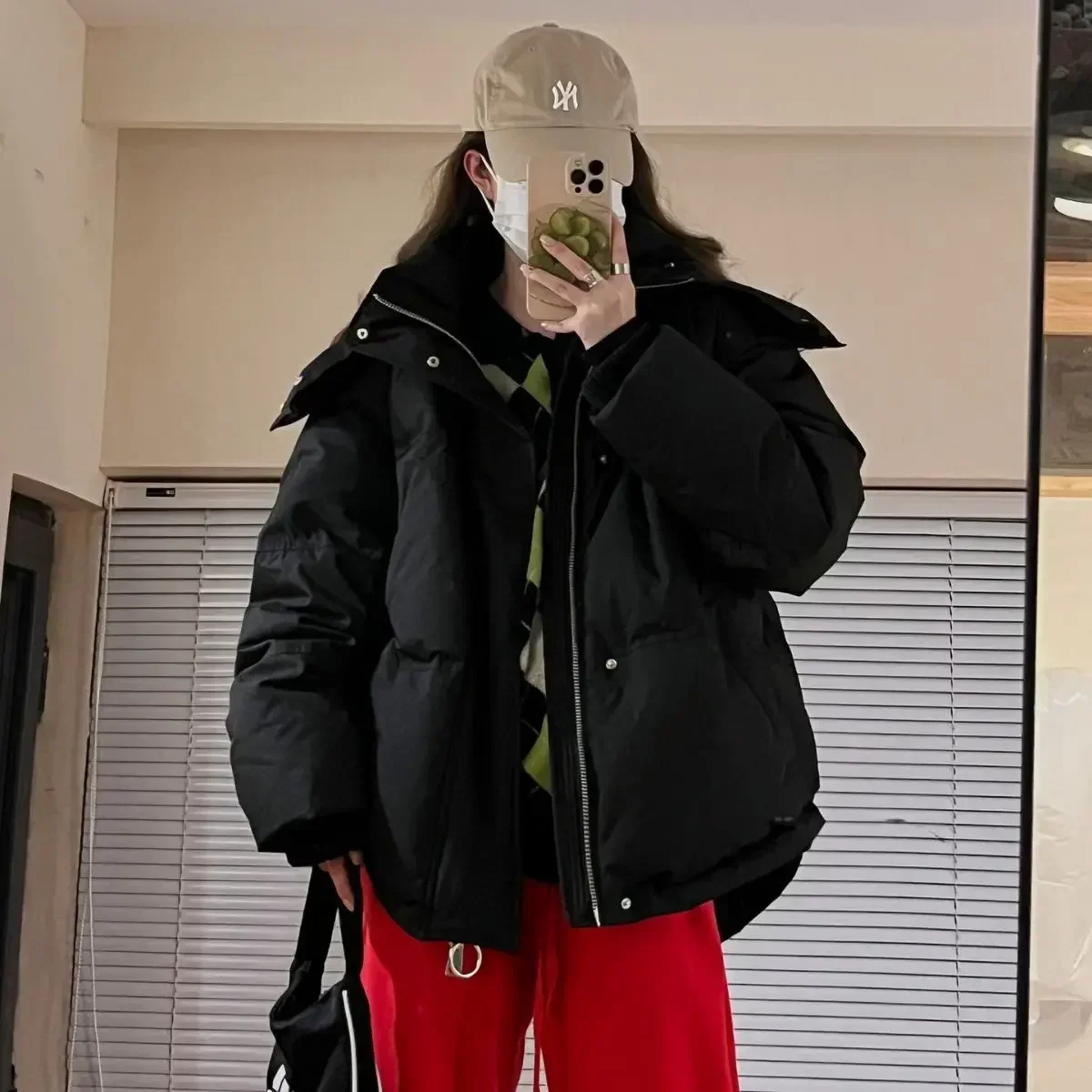 

Thicken Long Sleeve Loose Female Hooded Jacket Winter Coat Women Turtleneck 2025 Street Solid Oversize Cotton Warm Lady Parka