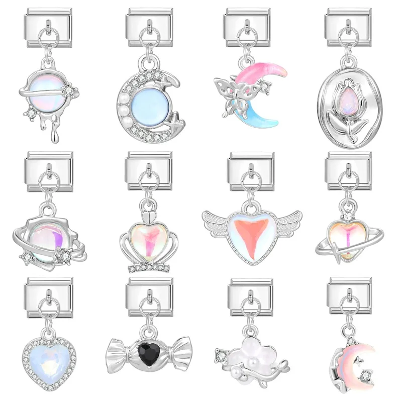 WG 1pc Italian Modular Bracelet Crystal Resin Crown Wings Love Pendant For DIY Modular Bracelet Anklet Jewelry