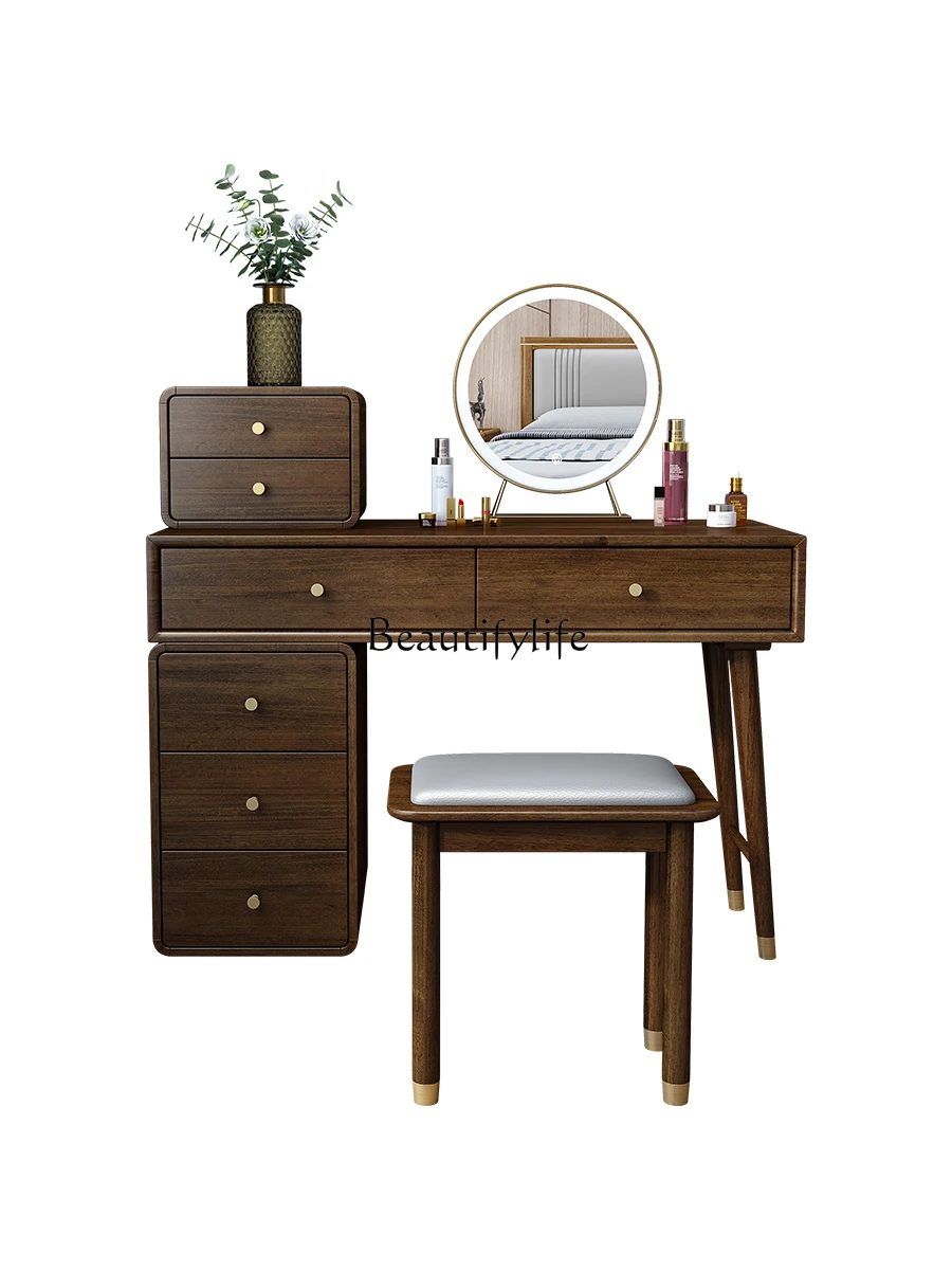 

Nordic Solid Wood Dressing Table with Light Storage Cabinet Integrated Simple Modern Small Apartment Makeup Table